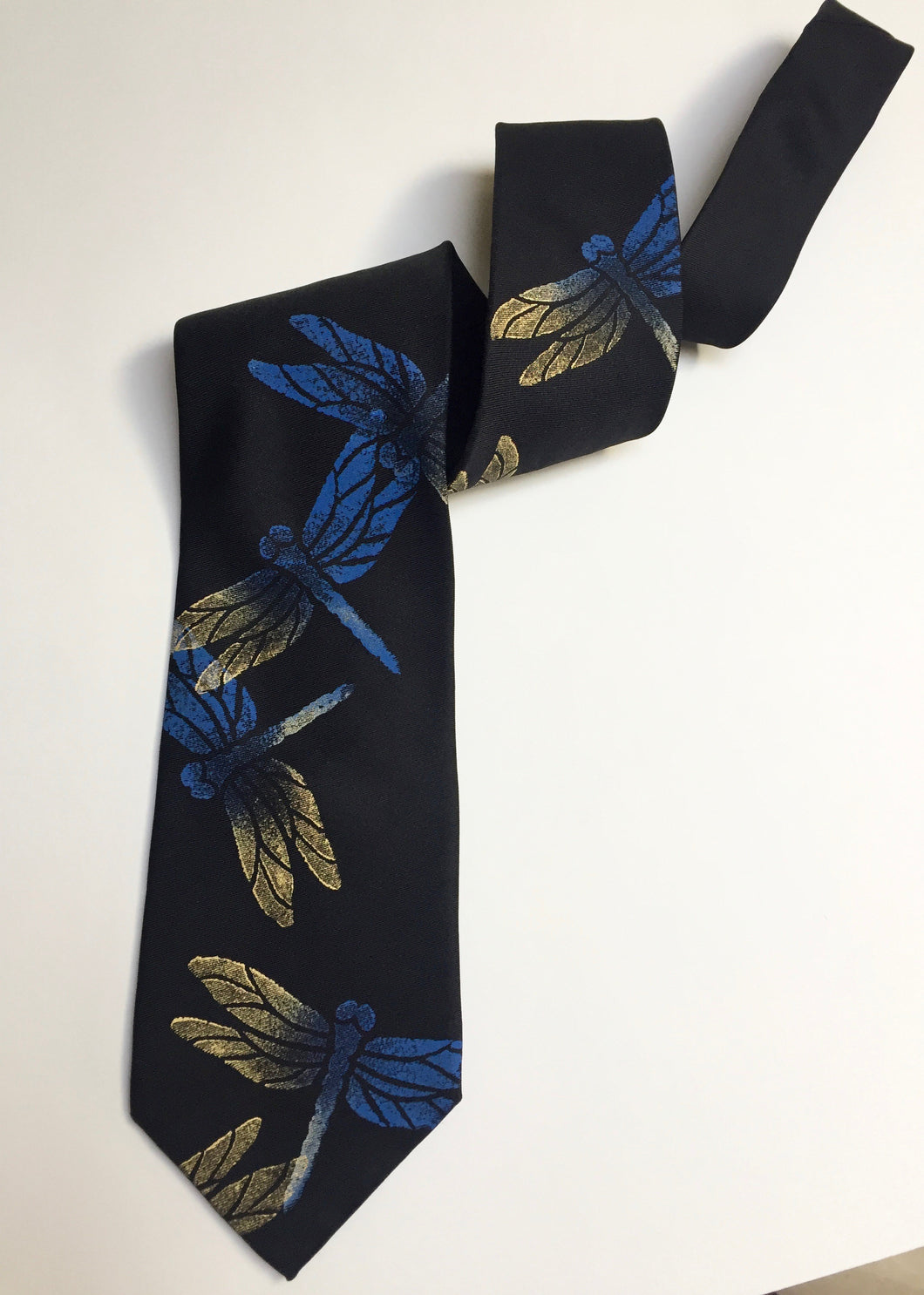 Tie Tracks Creative Neckwear Black with Blue Dragonflies