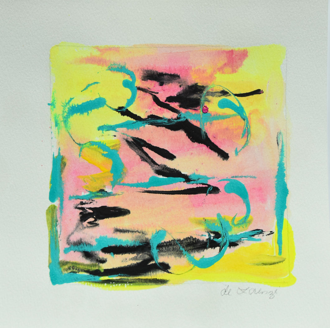 Original Art – Pink and Turquoise Abstract Watercolor and Ink Study