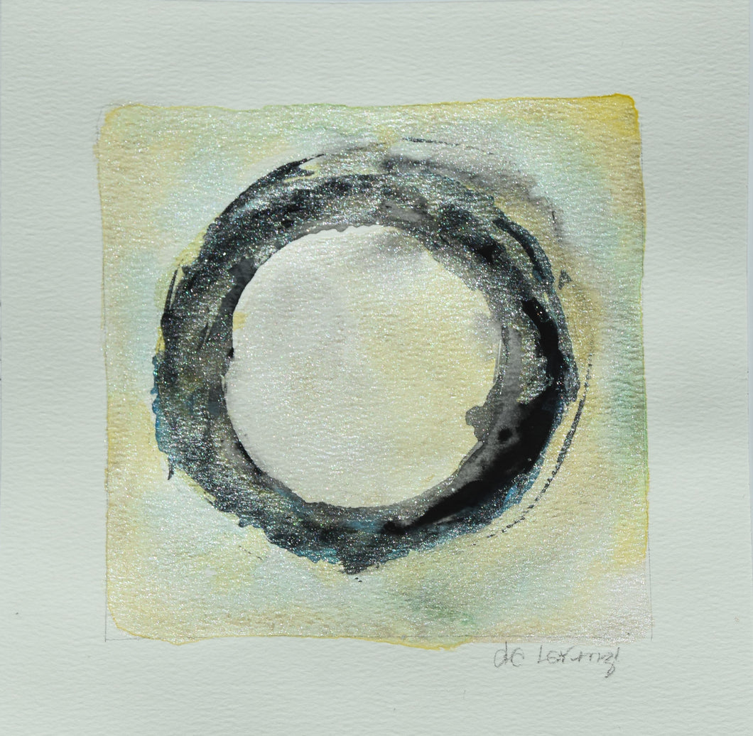 Original Art – Zen Black Circle Watercolor and Ink Study